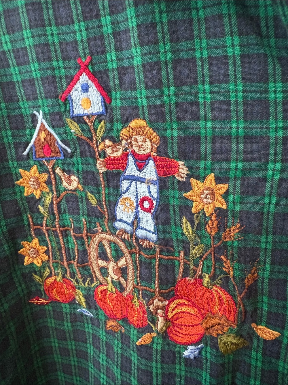 Vintage Fall Gingham Button Down Corduroy Halloween Mushroom Cottagecore - Picture 4 of 8